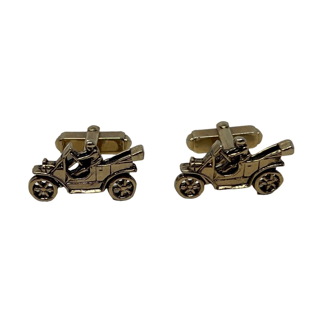 Vintage Mens Antique Car Cuff Links Gold Tone‎